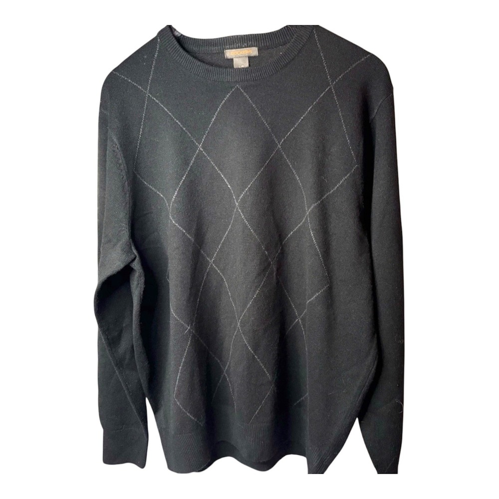 Dockers Crew Neck Sweater Men's LG Dark Gray Pullover Diamond Pattern‎